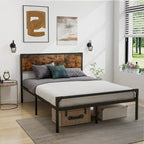 Lit plateforme double / grand (avec tête et pied de lit de style rustique)