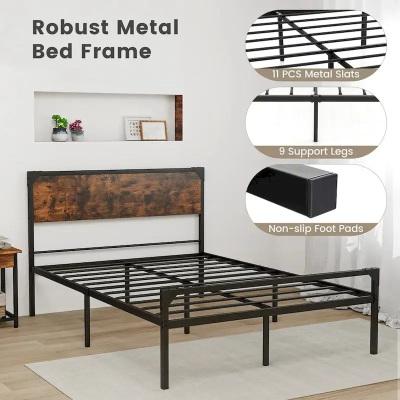 Lit plateforme double / grand (avec tête et pied de lit de style rustique)