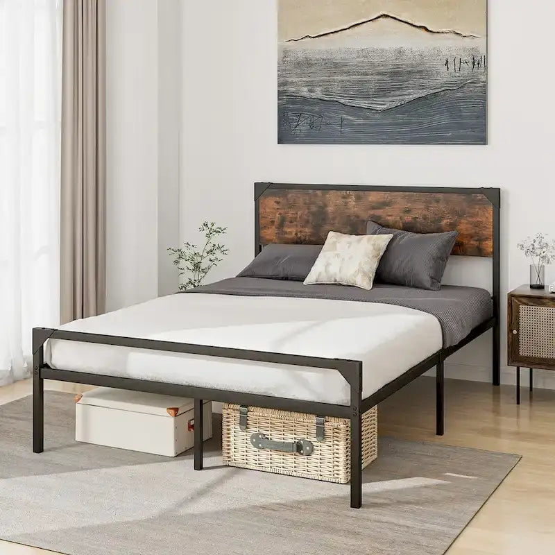 Lit plateforme double / grand (avec tête et pied de lit de style rustique)