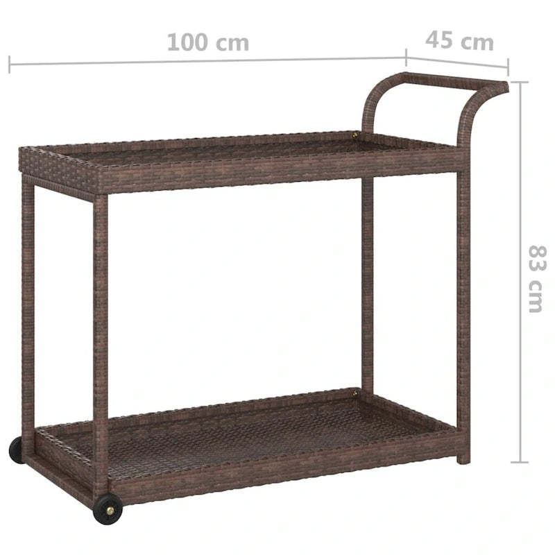 Chariot de bar extérieur Vidaxl 2 niveaux, chariot de service roulant en rotin PE - 100 x 45 x 83 cm