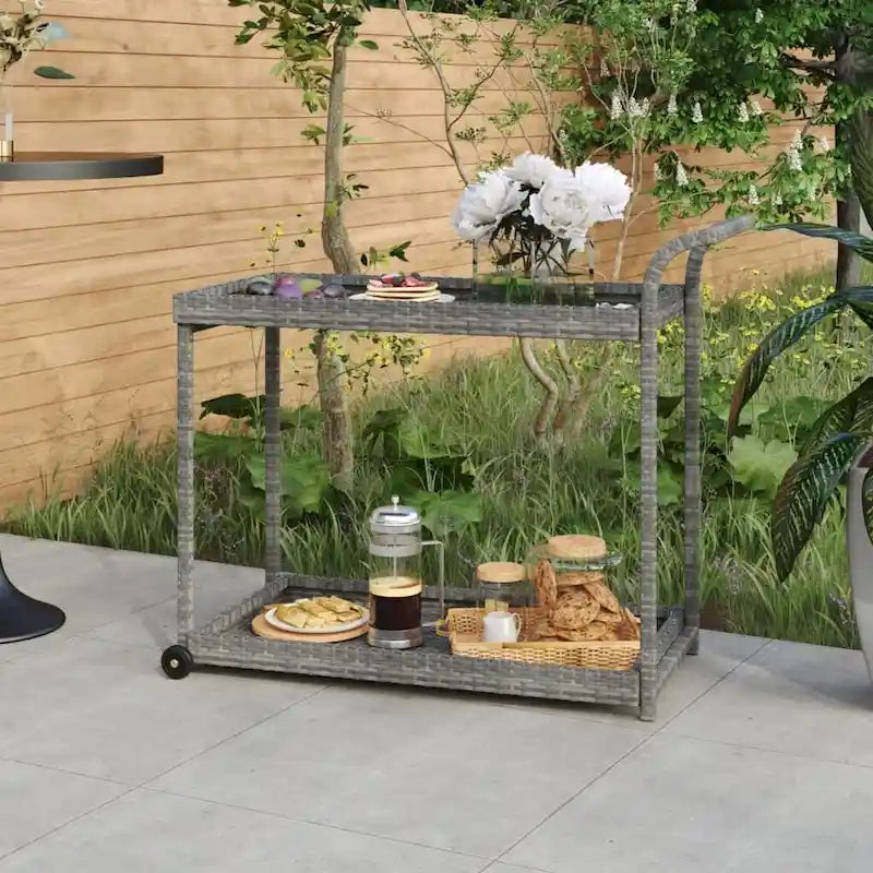 Chariot de bar extérieur Vidaxl 2 niveaux, chariot de service roulant en rotin PE - 100 x 45 x 83 cm