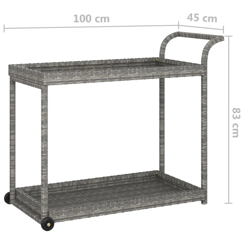 Chariot de bar extérieur Vidaxl 2 niveaux, chariot de service roulant en rotin PE - 100 x 45 x 83 cm