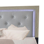 Lit King Size Ancy, tête de lit capitonnée et rembourrée, finition gris clair