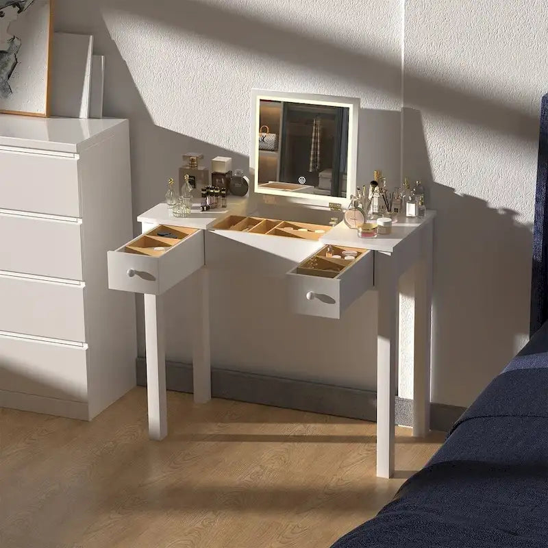 32,99 Table de rangement pour maquillage avec miroir et lumière LED