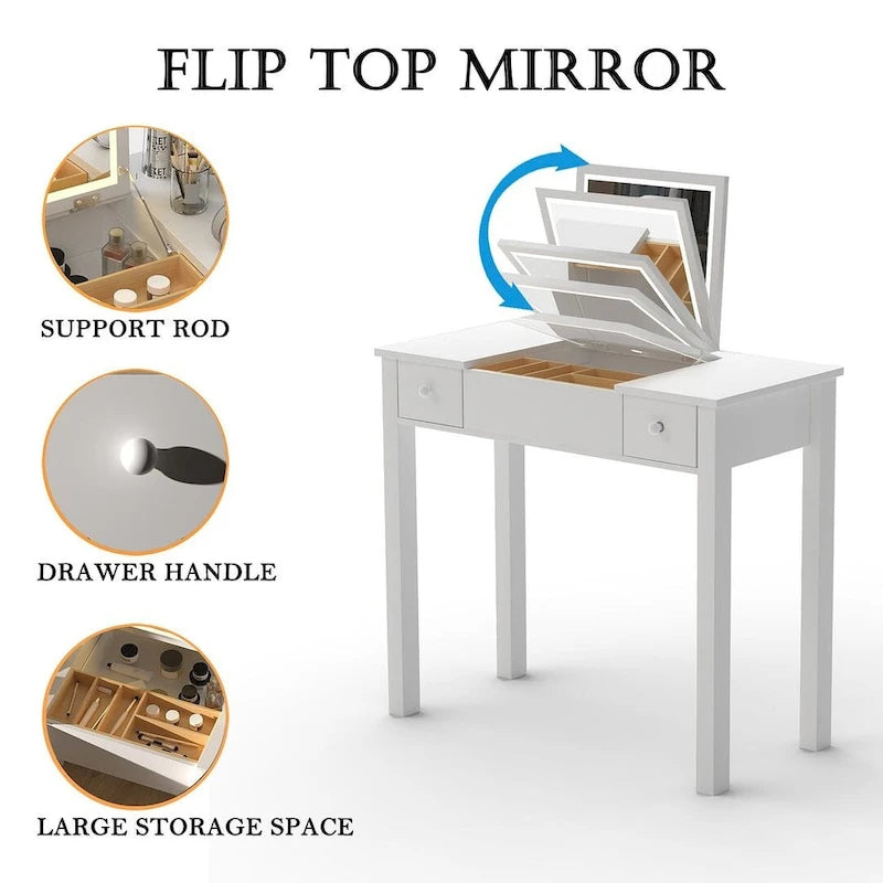 32,99 Table de rangement pour maquillage avec miroir et lumière LED