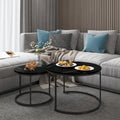 Lot de 2 tables basses gigognes, table basse ronde de 70 cm finition bois avec cadre en métal robuste, tables d'appoint