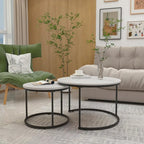 Lot de 2 tables basses gigognes, table basse ronde de 70 cm finition bois avec cadre en métal robuste, tables d'appoint
