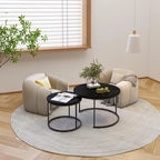 Lot de 2 tables basses gigognes, table basse ronde de 70 cm finition bois avec cadre en métal robuste, tables d'appoint
