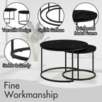 Lot de 2 tables basses gigognes, table basse ronde de 70 cm finition bois avec cadre en métal robuste, tables d'appoint