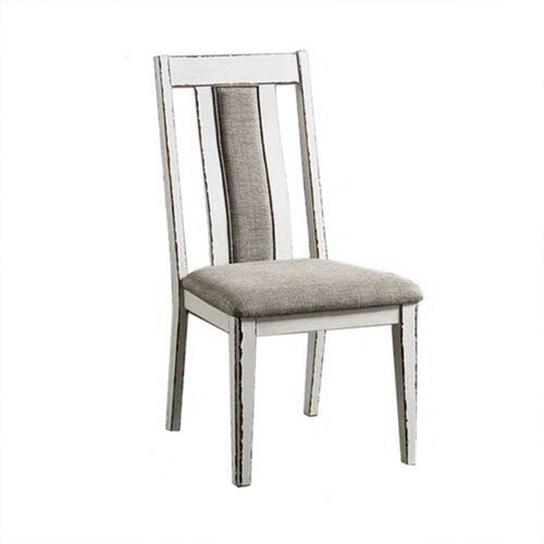 Ensemble de 2 chaises de salle à manger de 24 pouces, bois blanc rustique, assise en tissu gris
