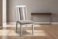24 Inch Dining Side Chair Set of 2, Rustic White Wood, Gray Fabric Seat