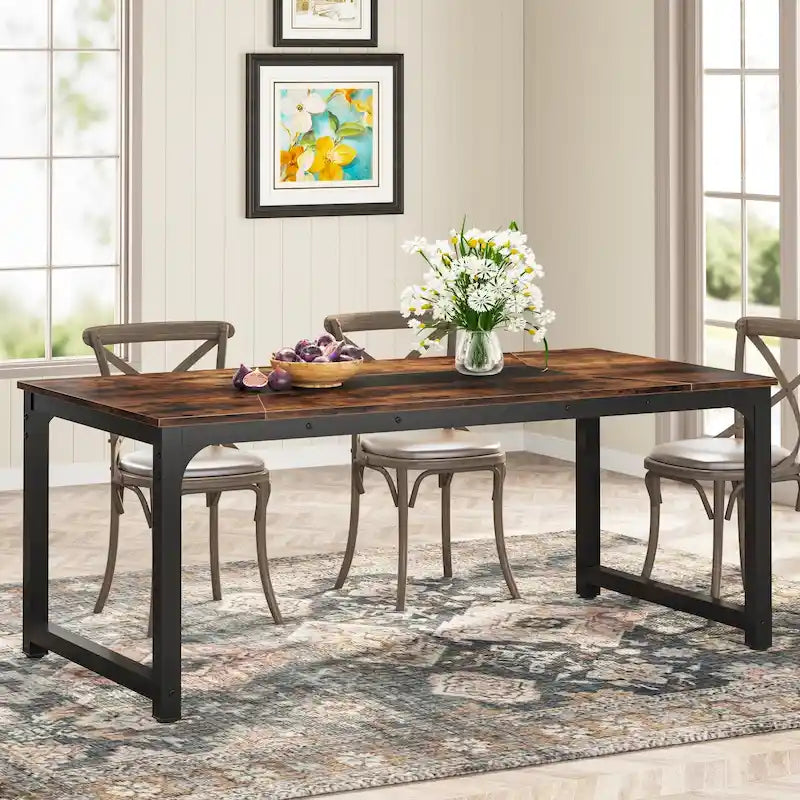 Table à manger rectangulaire moderne de 79 pouces pour 6 à 8 personnes - 78,74 L x 39,37 l x 30,31 H