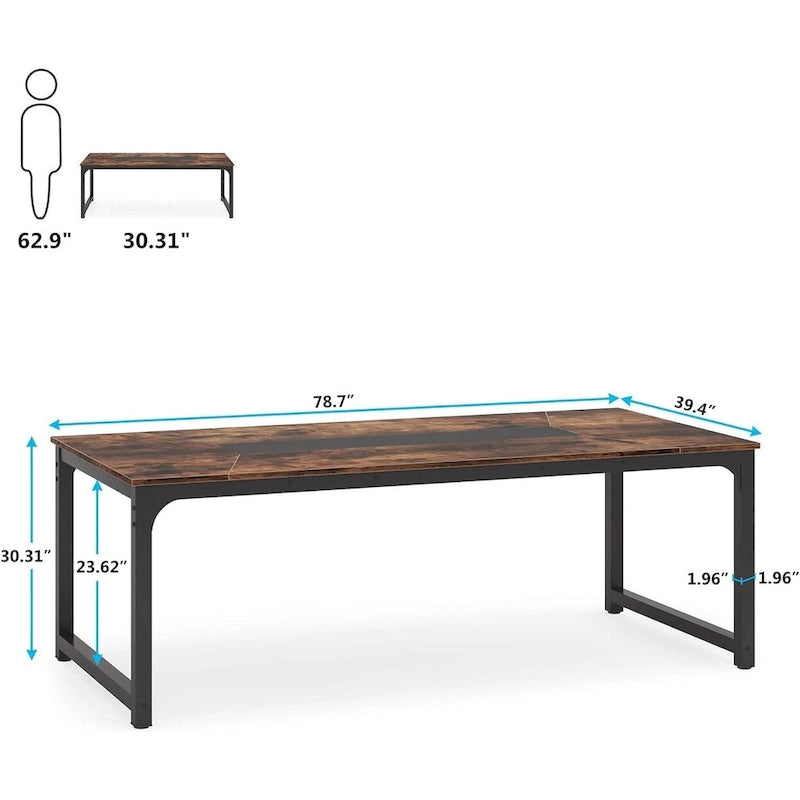 Table à manger rectangulaire moderne de 79 pouces pour 6 à 8 personnes - 78,74 L x 39,37 l x 30,31 H