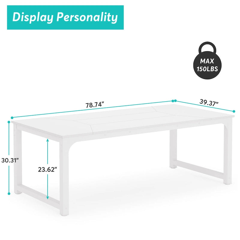 Table à manger rectangulaire moderne de 79 pouces pour 6 à 8 personnes - 78,74 L x 39,37 l x 30,31 H