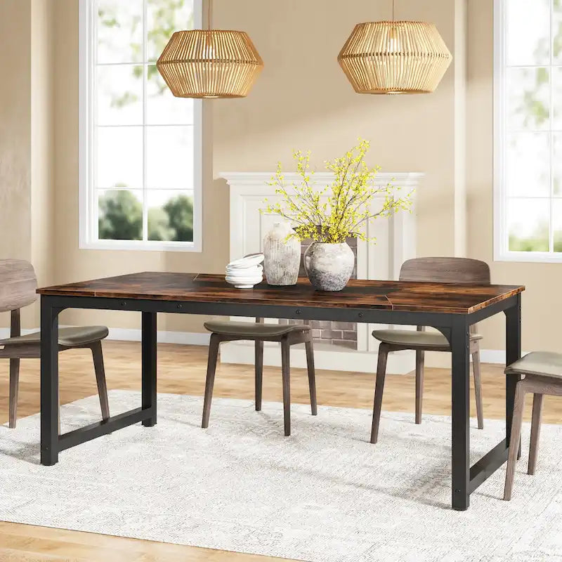 Table à manger rectangulaire moderne de 79 pouces pour 6 à 8 personnes - 78,74 L x 39,37 l x 30,31 H