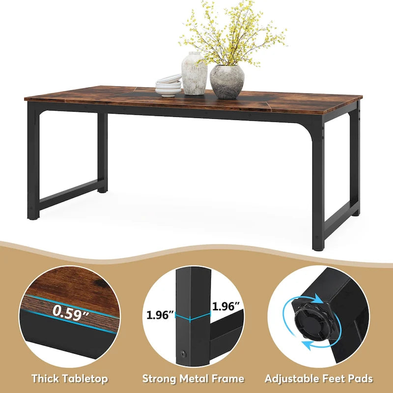 Table à manger rectangulaire moderne de 79 pouces pour 6 à 8 personnes - 78,74 L x 39,37 l x 30,31 H
