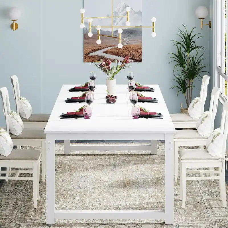 Table à manger rectangulaire moderne de 79 pouces pour 6 à 8 personnes - 78,74 L x 39,37 l x 30,31 H