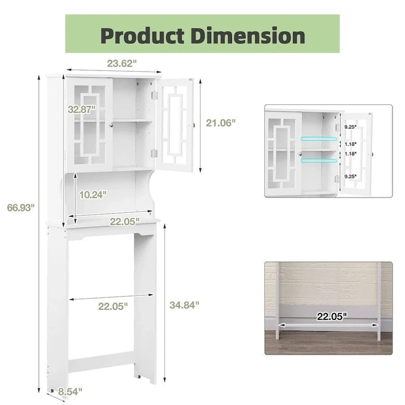 Étagère de Rangement pour Salle de Bain – Une Armoire de Toilette Suspendue avec Structure en Bois, Deux Portes Vitrées et Étagères Réglables, Conçue Spécifiquement pour l'Environnement de la Salle de Bain.
