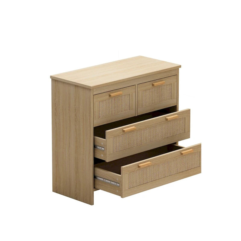 Commode de rangement en rotin tressé à quatre tiroirs — Convient pour les chambres à coucher, les salons, les salles à manger et les entrées